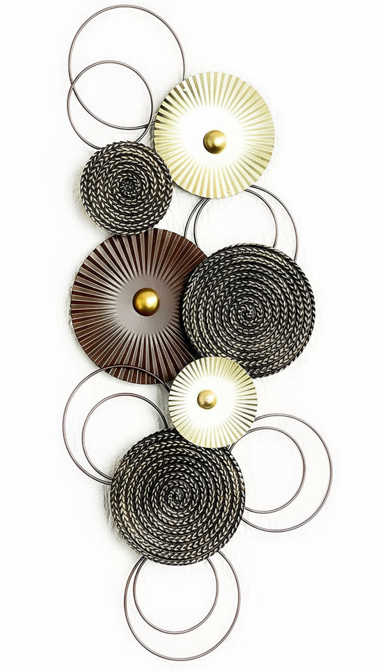 Wanddekoobjekt Sixo Braun Goldtöne Metall Wanddeko Wandschmuck Kreise 83x38 cm Deko