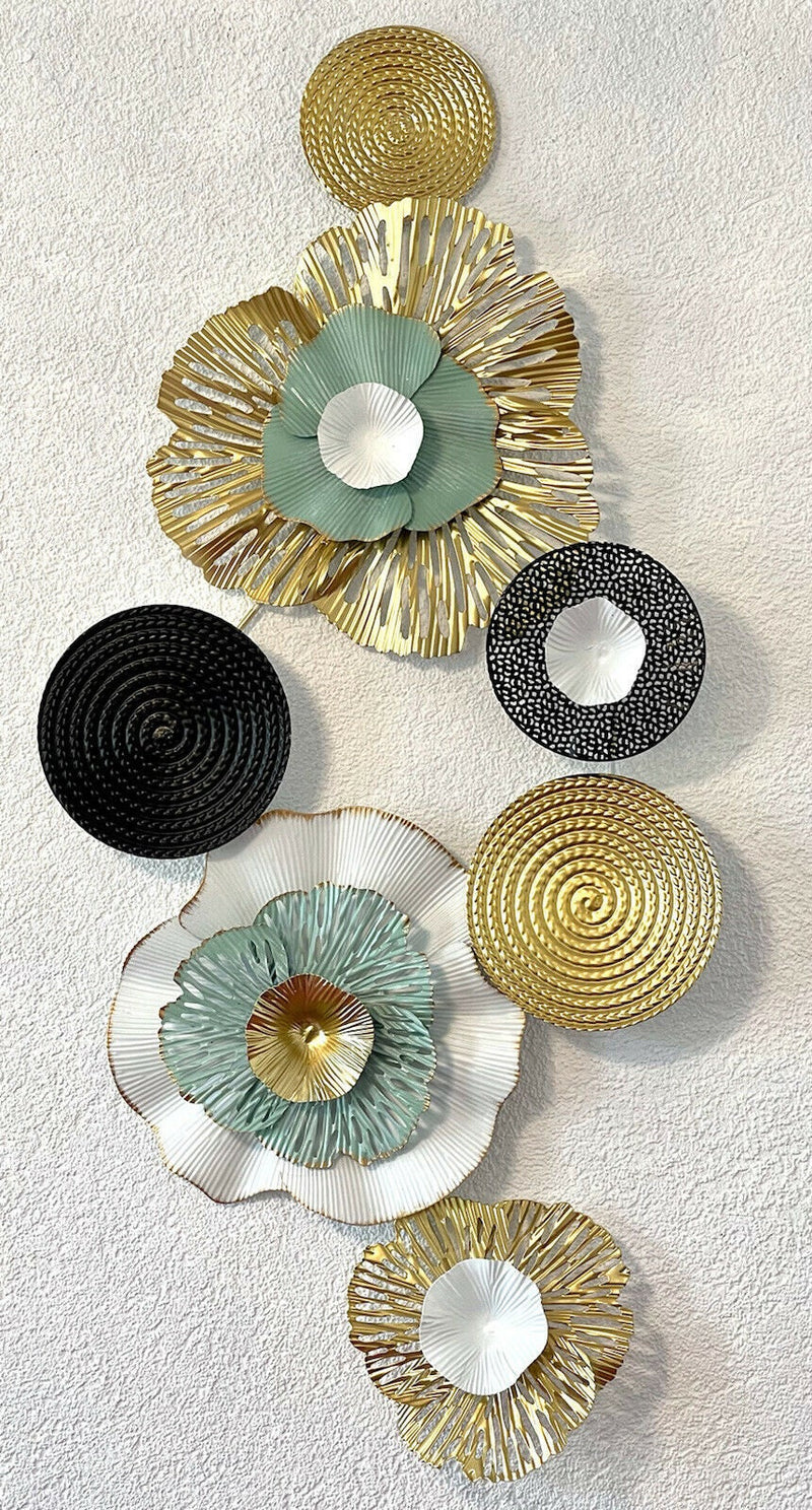 XL 3D Metall Wanddeko Blüten Shabby Chic, Multicolor, 108x49 cm