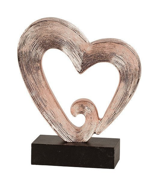 Heart in copper - elegant sculpture on a black base, timelessly romantic decor