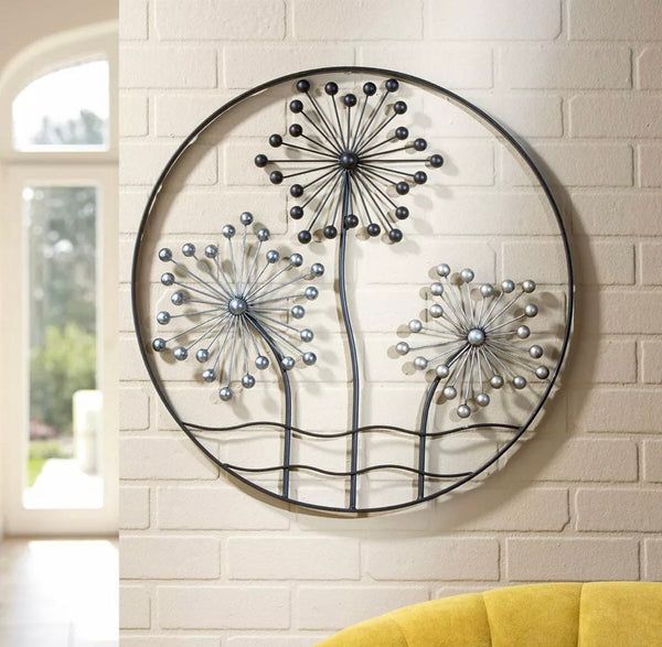 3D wandreliëf Numana - stijlvolle metalen decoratie met paardebloemen