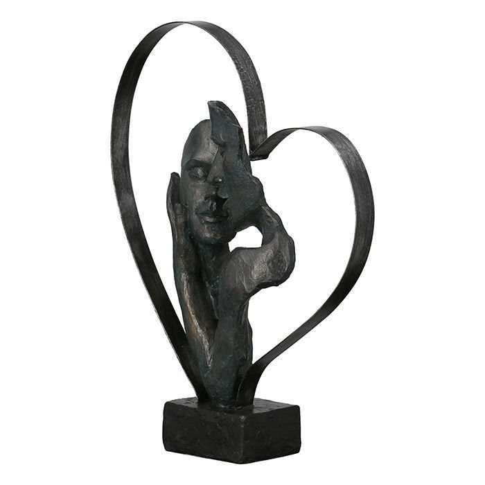 Essential – Elegante Skulptur eines Pärchens im Metallherz, Bronzefarben mit Antikfinish, inkl. Spruchanhänger, 32x37cm