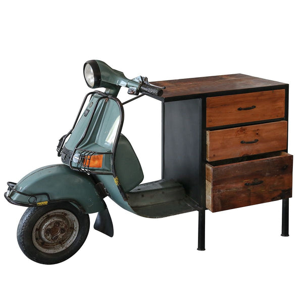 Deco dressoir brommer scooter metaal mangohout lengte 140cm