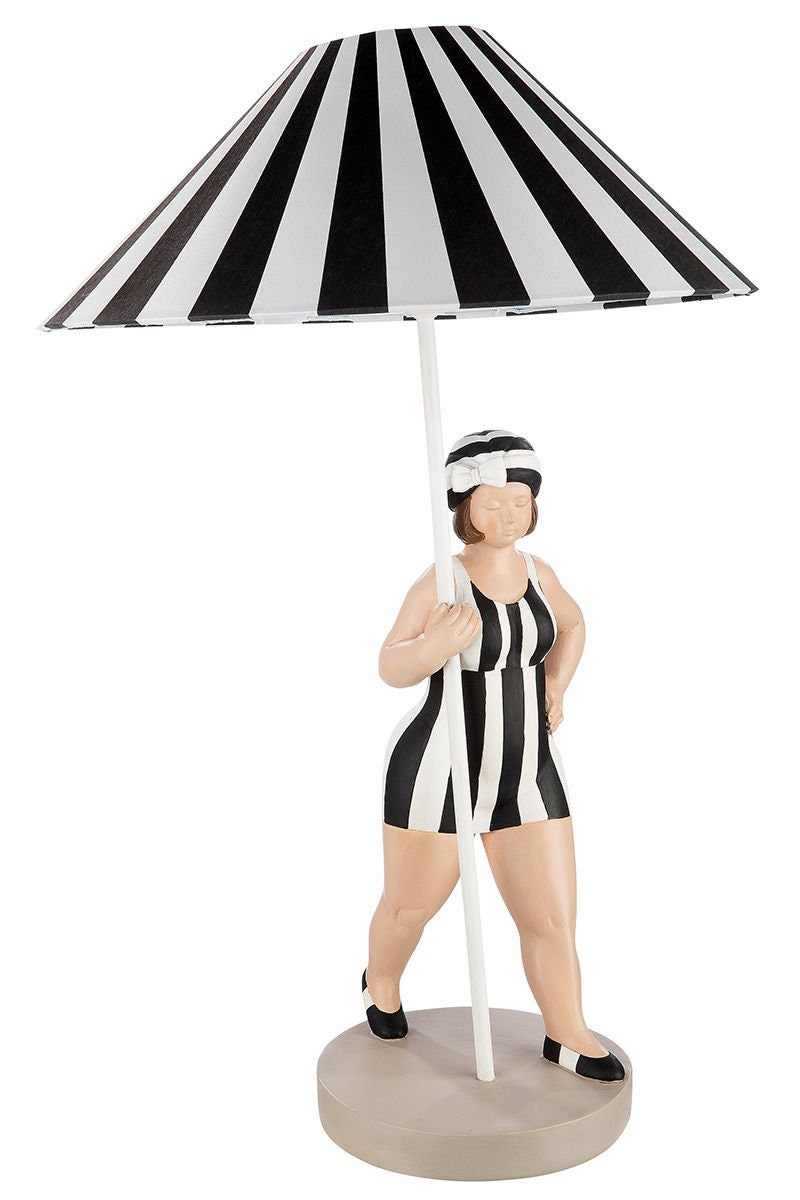 MF staande lamp tafellamp licht decoratie artikelen lamp "Becky" zwart of rood/wit badster badende zeemeermin met parasol dame vrouw XXL 60cm