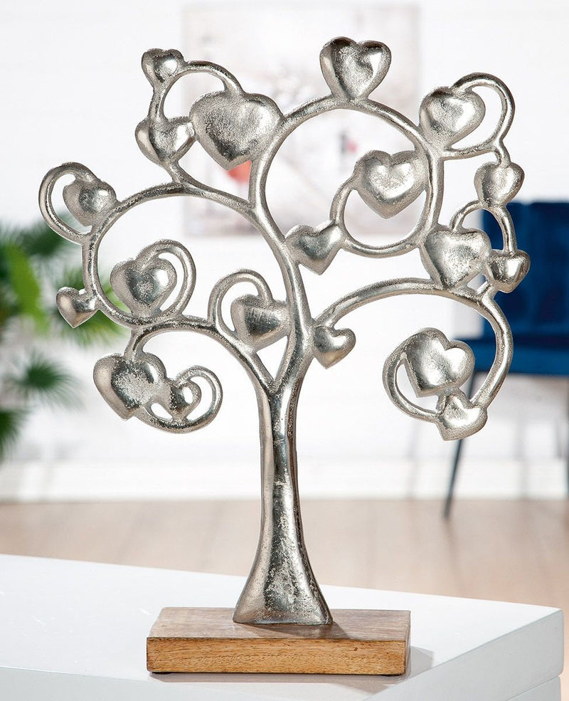 Herz Baum Skulptur TREELOVE Deko Liebesbaum auf Mango Holz und Aluminium Höhe 42cm