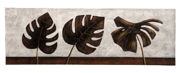 Natuurlijke elegantie Handgeschilderde muurschildering met bladmotief in warme bruintinten 120x40cm