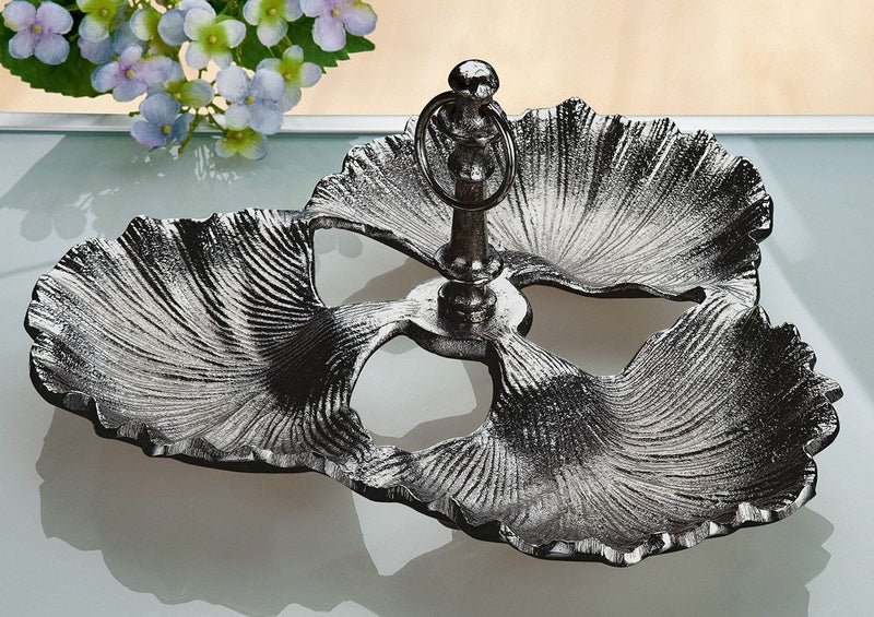 Gilde Alu Ginkgo Schale - Elegante Servierschale in Schwarz Metallic aus Aluminium