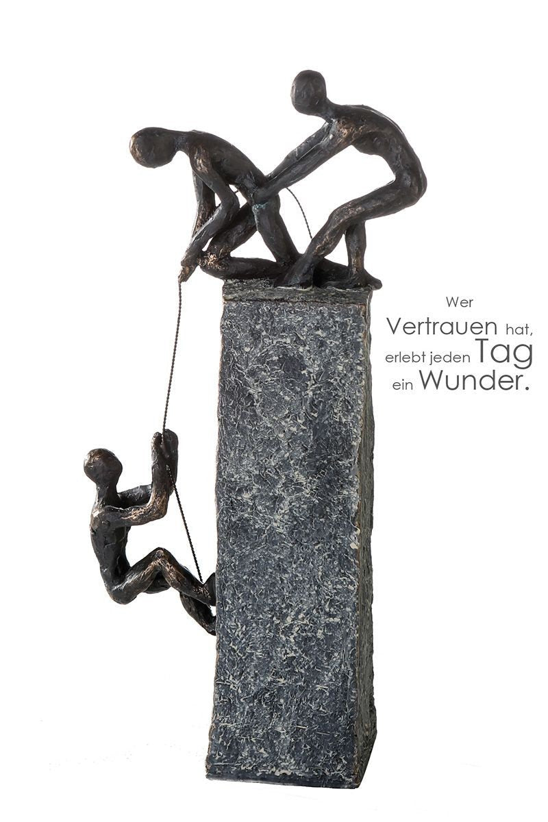 "Pull Me Up" Sculpture in Bronze on Gray Stone An expression of shared purpose and trust, handcrafted