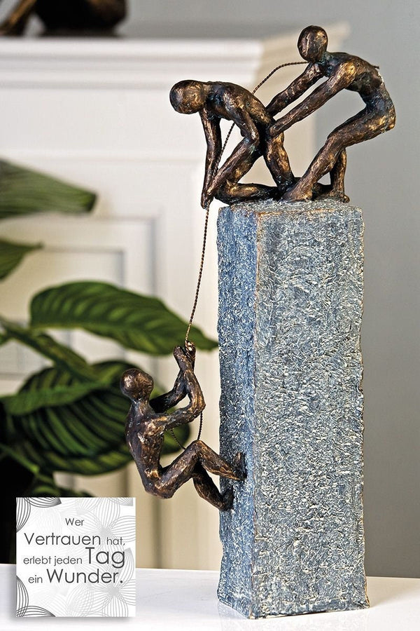 "Pull Me Up" Sculpture in Bronze on Gray Stone An expression of shared purpose and trust, handcrafted