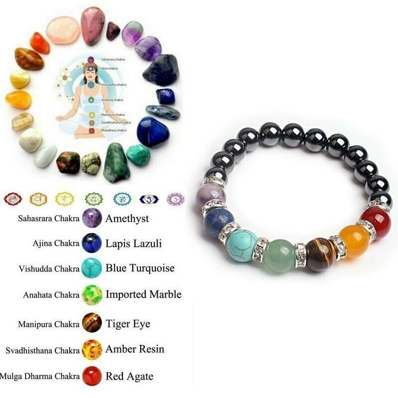 7 Chakra Yoga Armband Modeschmuck Magnet Perlen Tigerauge Amber Resin 8mm oder 10mm Perlen
