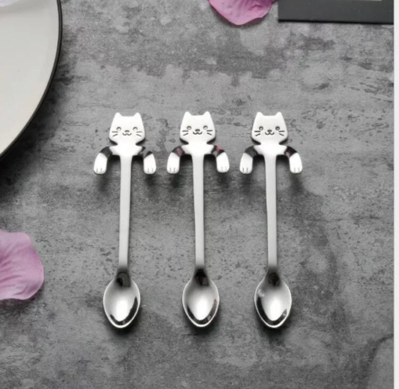 3er Katzen Teelöffel Set Dessertlöffel Nachmittagsteelöffel Edelstahl Löffel Kaffeelöffel