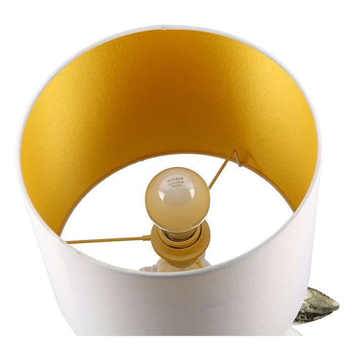Der HINGUCKER 👍 – Stylische Bulldogge Tischlampe mit Goldfarbenen Flügeln und Weißem Lampenschirm, H55 x D26 cm, E27, max. 60W