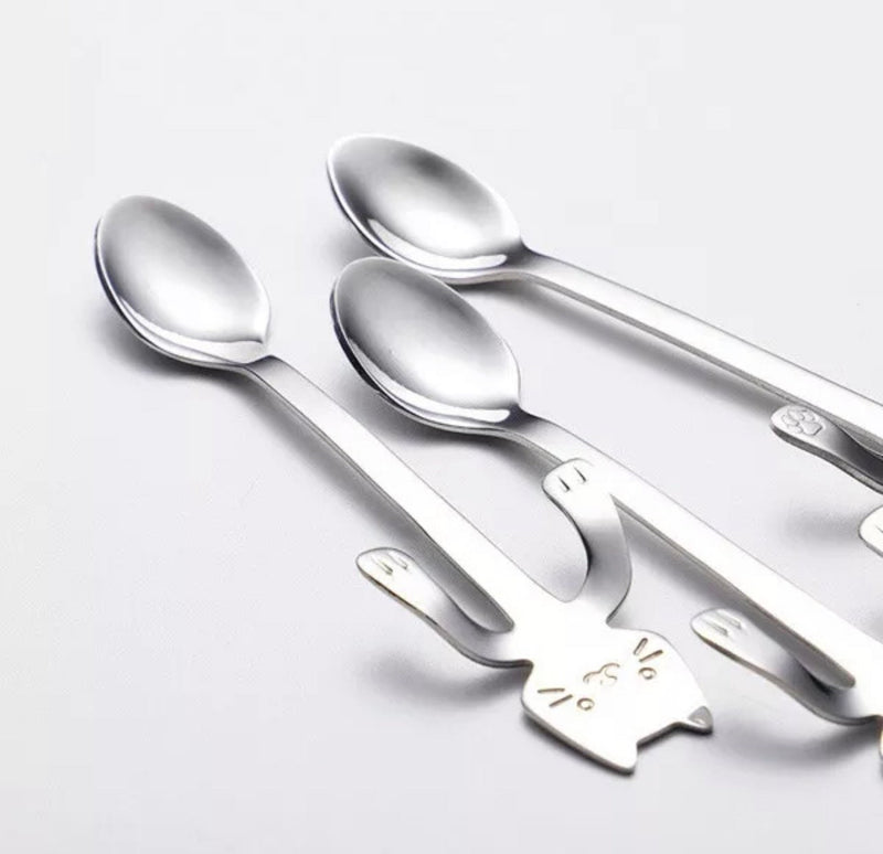 3er Katzen Teelöffel Set Dessertlöffel Nachmittagsteelöffel Edelstahl Löffel Kaffeelöffel