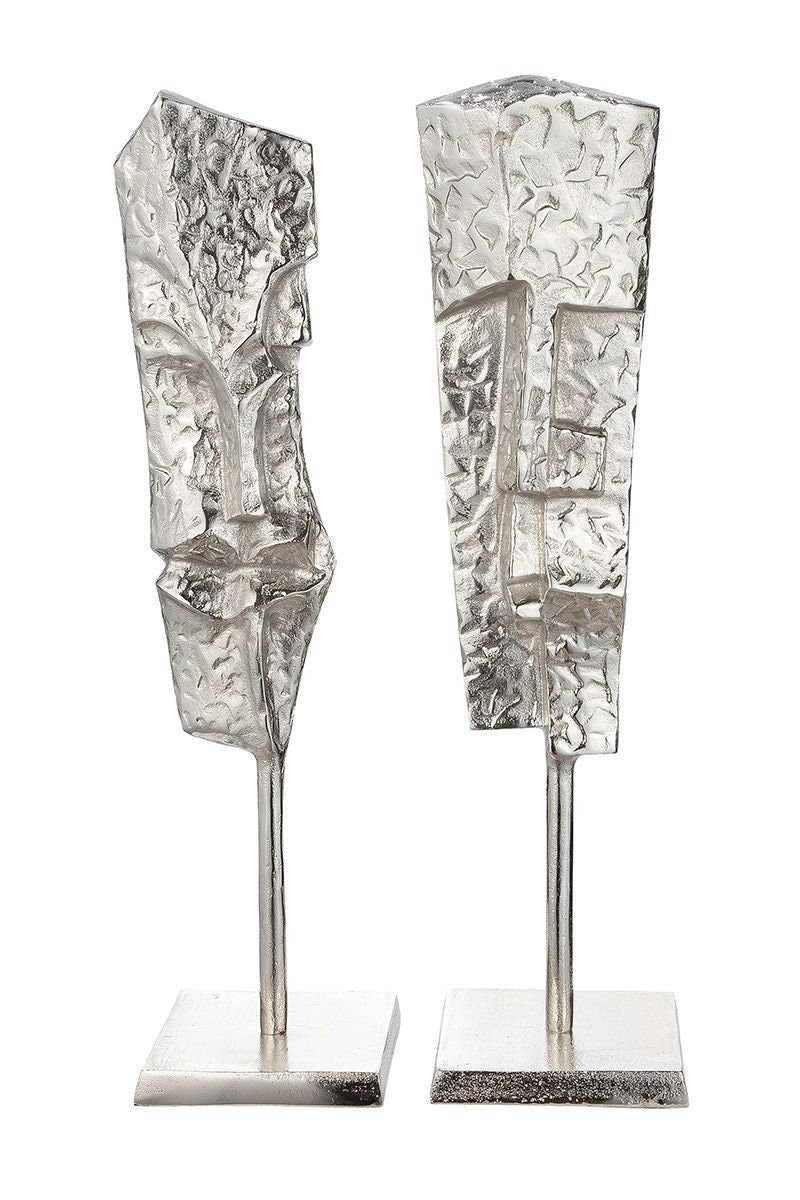 Handgefertigte Aluminium Skulptur Face im 2er Set, Glänzendes Silberfinish