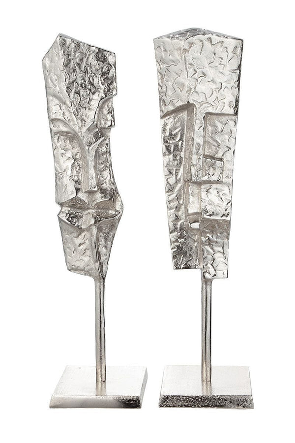 Handgefertigte Aluminium Skulptur Face im 2er Set, Glänzendes Silberfinish