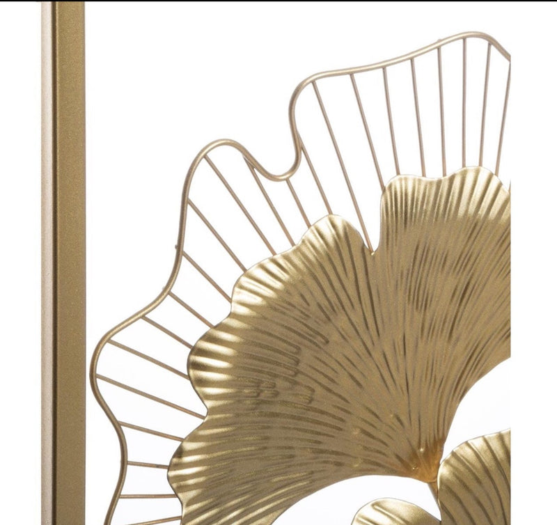 3D Wanddeko aus Metall Wandskulptur Ginkgo 100cm in Gold Dekoobjekt