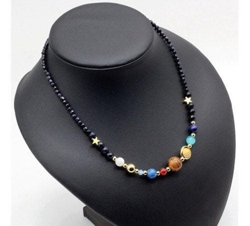 Set of 2 Bracelet and Necklace Galaxy All Planets Solar System Planet Universe Astrology Handmade