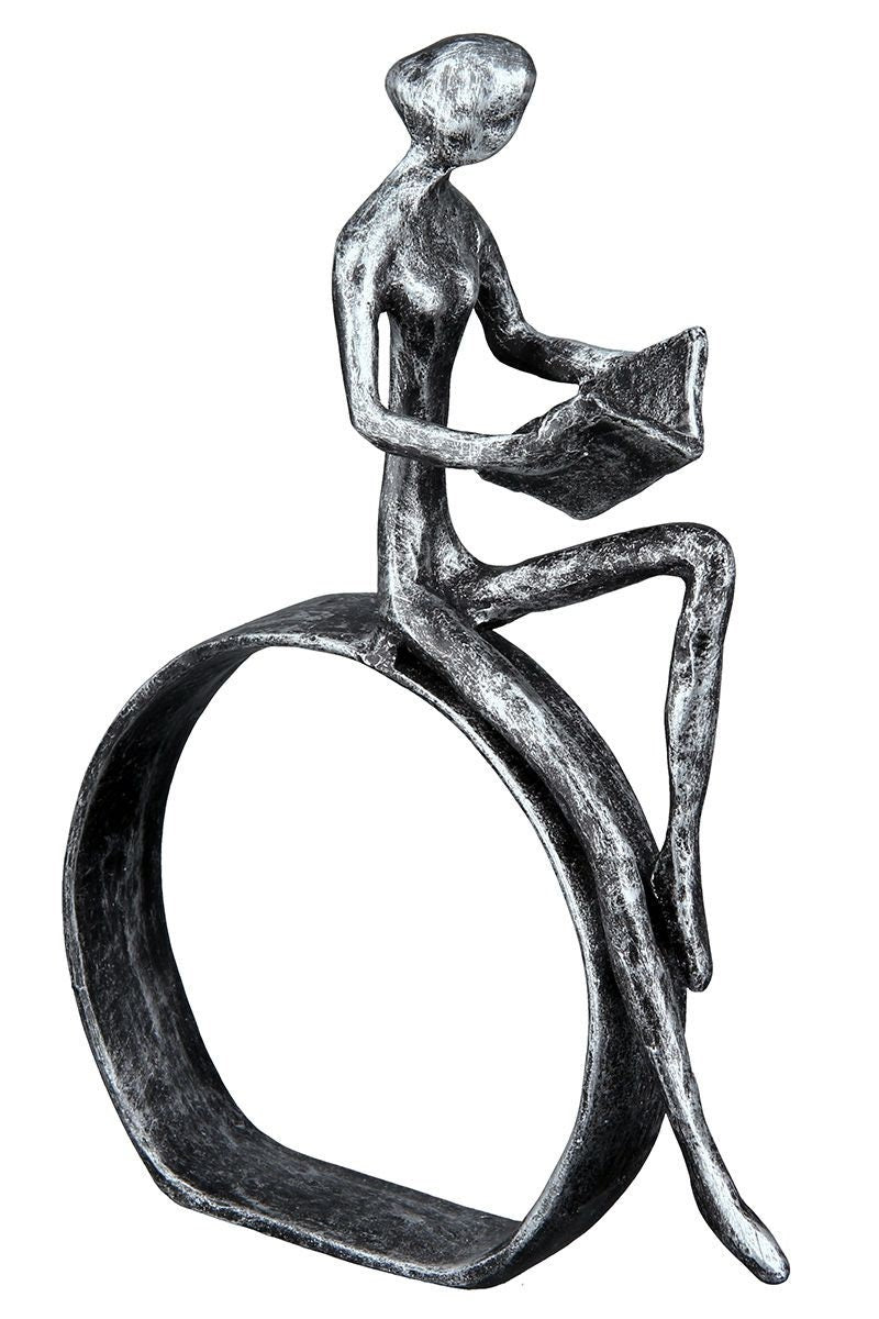 Exclusive sculpture reader made of iron, height 19 cm, antique finish, living room, book shelf, gift idea, READING books strengthens the soul
