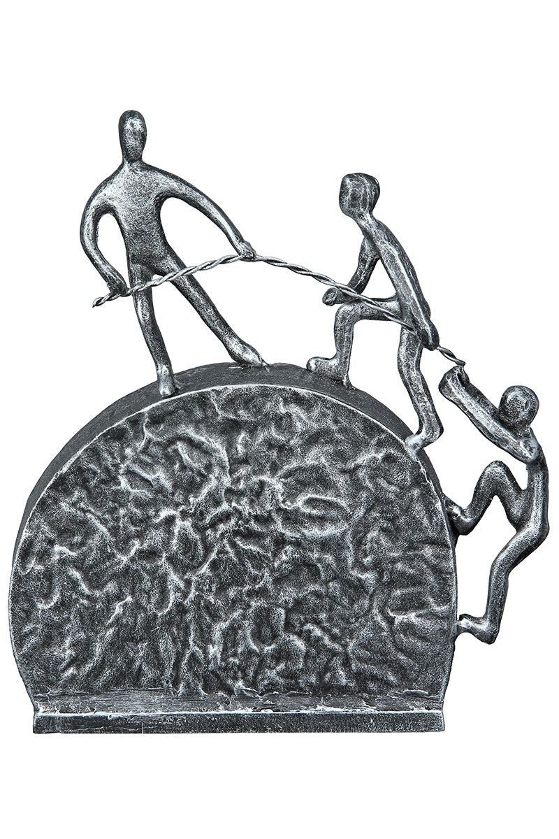 Exclusive Skulptur " Starke Freunde halten zusammen " aus Metall antik silberfarben 3 Figuren mit Seil Geschenk Dekoration Deko