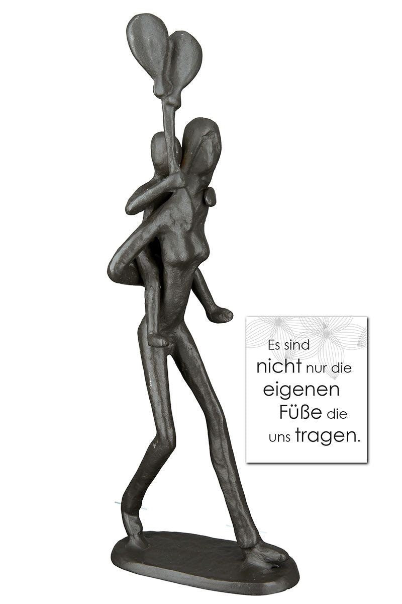 Exclusief design sculptuur Piggyback gemaakt van gepolijst ijzer Hoogte 23 cm Vrouw met kind en ballon Liefdesgeschenk familie