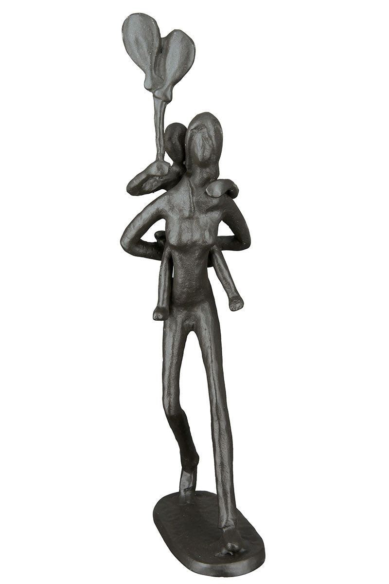 Exclusief design sculptuur Piggyback gemaakt van gepolijst ijzer Hoogte 23 cm Vrouw met kind en ballon Liefdesgeschenk familie