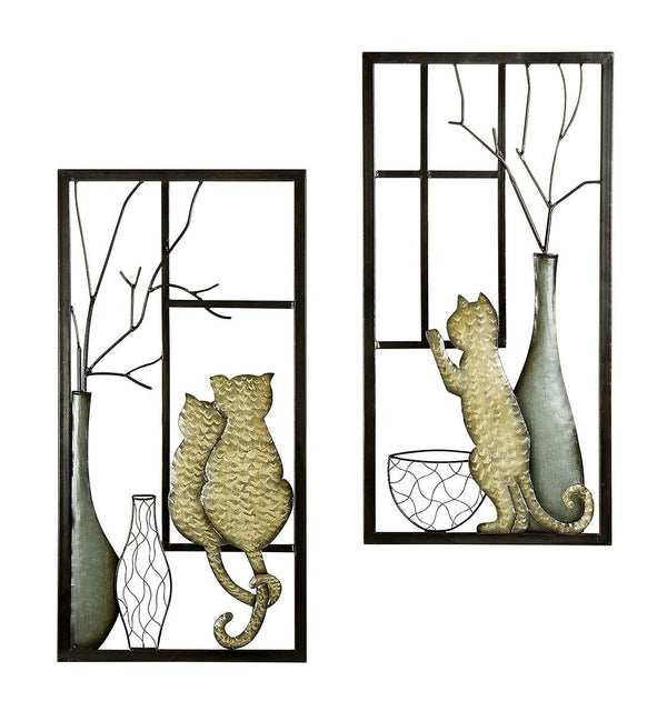 2 stuks Wandobject Kattenvaas - Handgemaakt Metaal Art