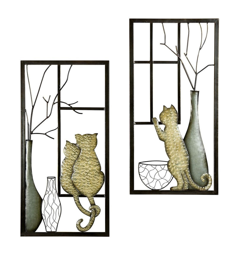 2 stuks Wandobject Kattenvaas - Handgemaakt Metaal Art