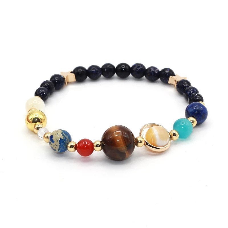Set of 2 Bracelet and Necklace Galaxy All Planets Solar System Planet Universe Astrology Handmade