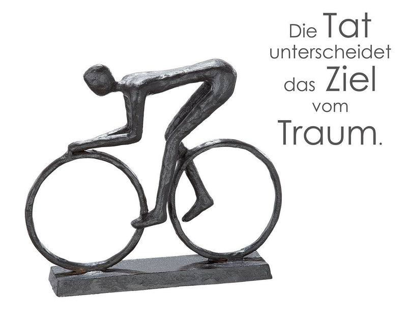 Skulptur Figur " Radfahrer " Fahrrad Figur Dekofigur 17,5cm Breit aus Eisen brüniert Geschenkidee mit Spruchanhänger