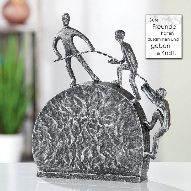 Exclusive Skulptur " Starke Freunde halten zusammen " aus Metall antik silberfarben 3 Figuren mit Seil Geschenk Dekoration Deko