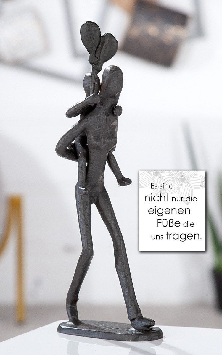 Exclusief design sculptuur Piggyback gemaakt van gepolijst ijzer Hoogte 23 cm Vrouw met kind en ballon Liefdesgeschenk familie