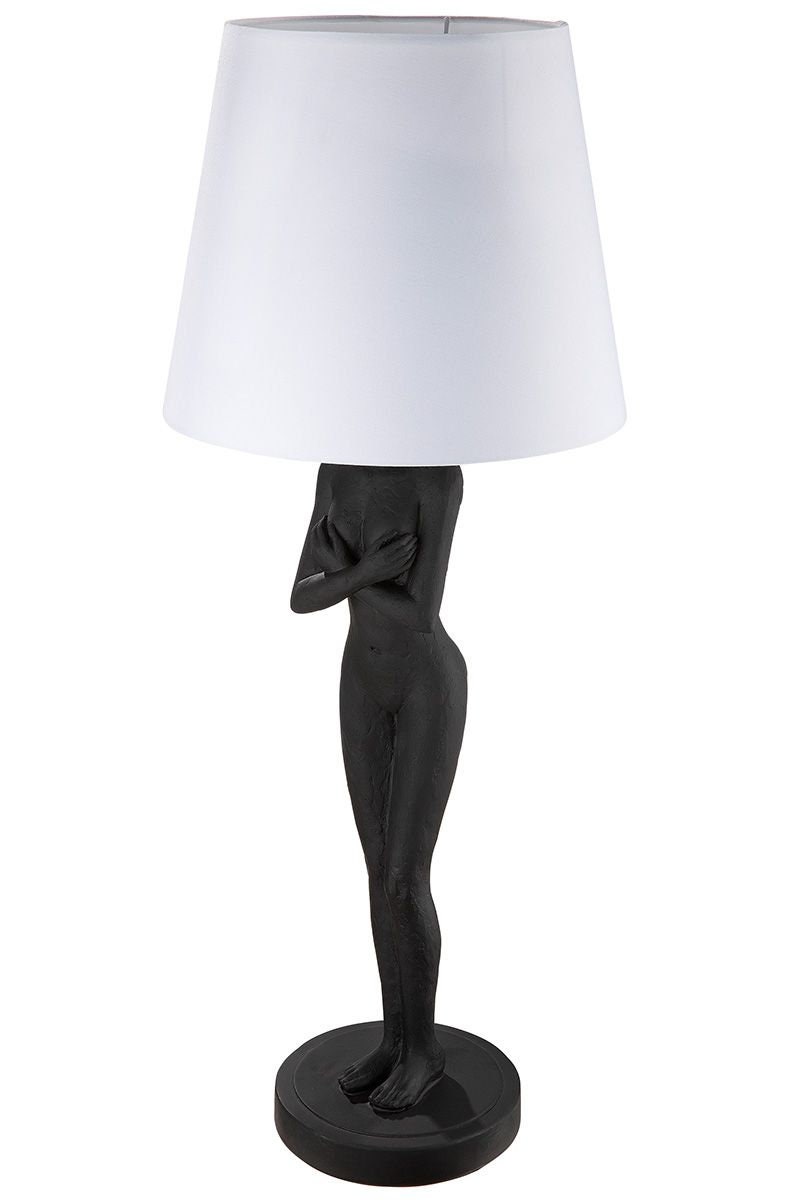 Lamp Lady Black and White mat zwarte lampenkap wit van kunsthars handgemaakt hoogte 78cm dameslichaam moderne kunst