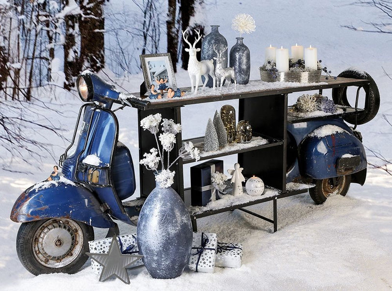 Deko Kommode mit 3 Böden Moped Rollerbar Metall Mangoholz Länge 260cm