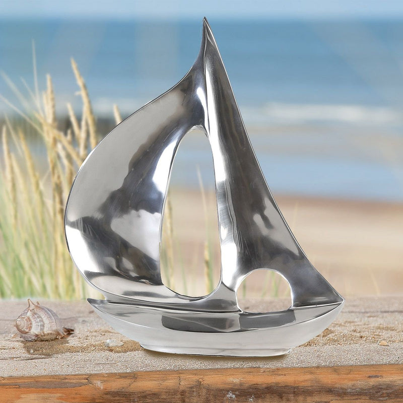 Design decoratie "Zeilboot Albatros" gemaakt van gepolijst aluminium, 48 cm hoog