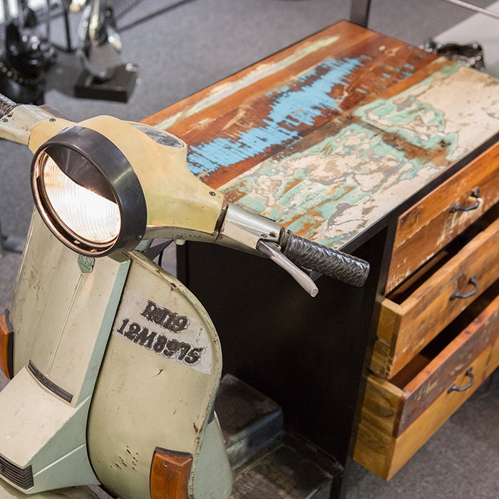 Deco dresser moped scooter metal mango wood length 140cm