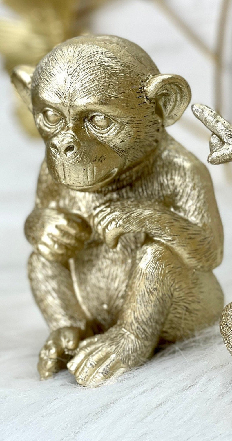 Affen Figur in Gold Höhe 14cm Skulptur Dekoration