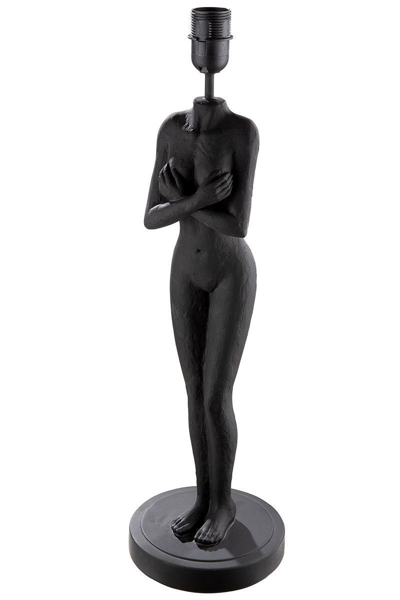 Lamp Lady Black and White mat zwarte lampenkap wit van kunsthars handgemaakt hoogte 78cm dameslichaam moderne kunst