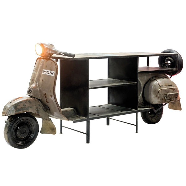 Decoratieve ladekast met 3 verdiepingen Bromfiets Rollerbar metaal mangohout lengte 260cm