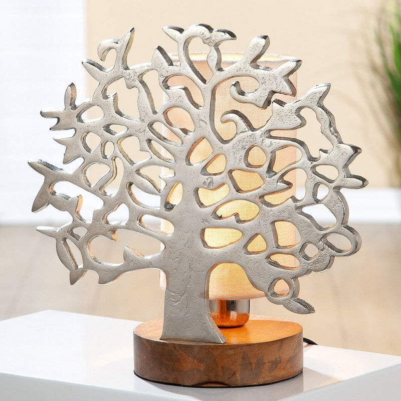 Lebensbaum - Handgefertigte Mangoholz & Aluminium Lampe, E27, 40W - Ein Stück Natur für Ihr Zuhause!