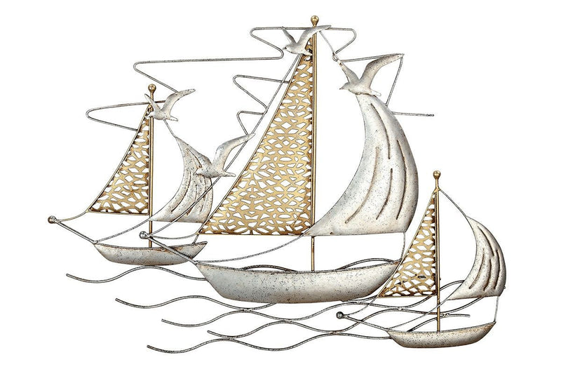 Handmade metal wall relief 3 sailing ships - unique work of art in antique look