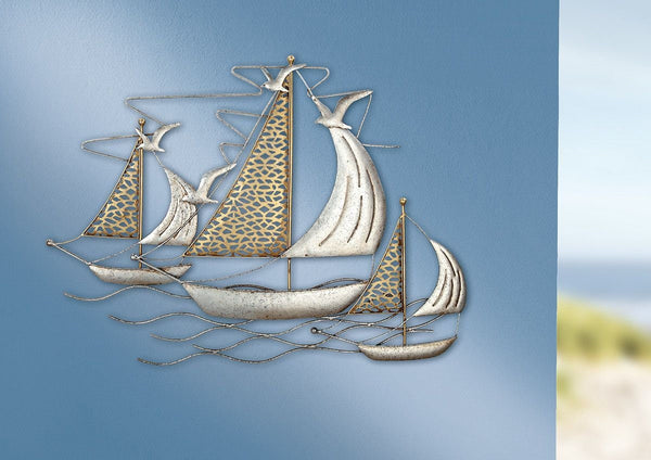 Handmade metal wall relief 3 sailing ships - unique work of art in antique look