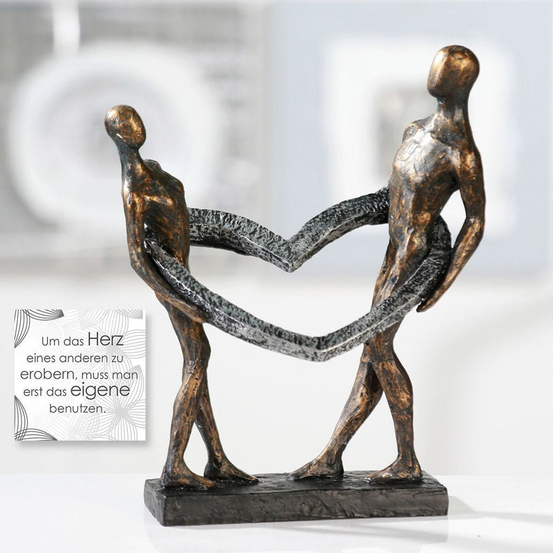 Sculpture INSEPARABLE Connected bronze loving couple heart