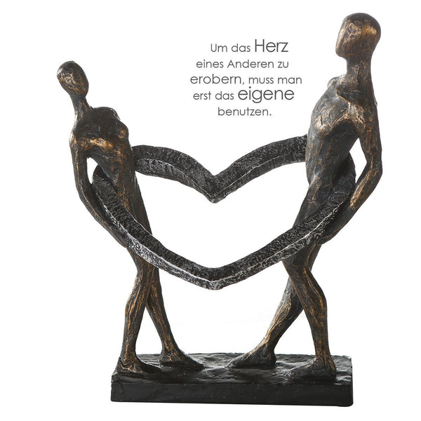 Skulptur UNZERTRENNLICH Connected  bronzefarbenes liebes Paar Herz