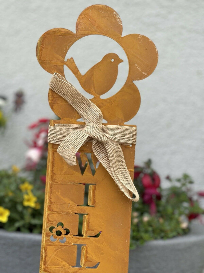 Rostiges Metall-Schild 'Willkommen' mit Vogel und Schlaufe – Rustikale Dekoration für Ihr Zuhause