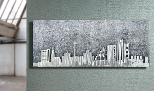 Handgefertigt 3D Skyline Wanddekoration RUHRPOTT mit Aluminium Element Breite 100cm Wandbild