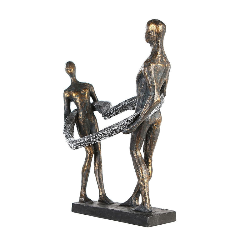 Sculpture INSEPARABLE Connected bronze loving couple heart
