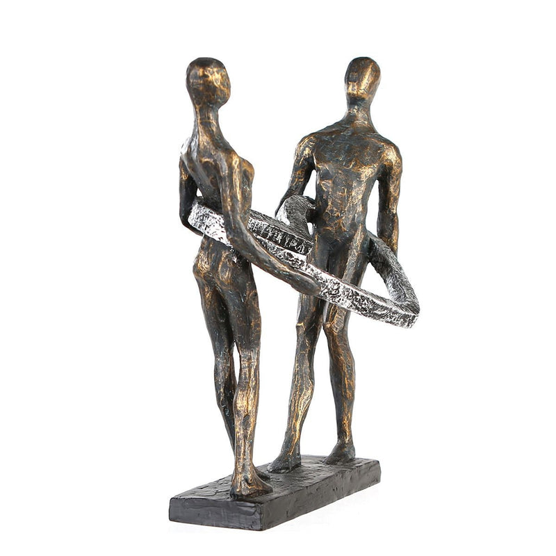 Sculpture INSEPARABLE Connected bronze loving couple heart