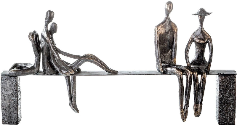 Sculptuur "Leisure" bronskleurige figuren op een bankje met poly/metalen spreuk tag cadeau idee