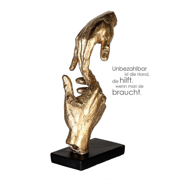 Skulptur two hands goldfarbende Hände mit Spruchanhänger
