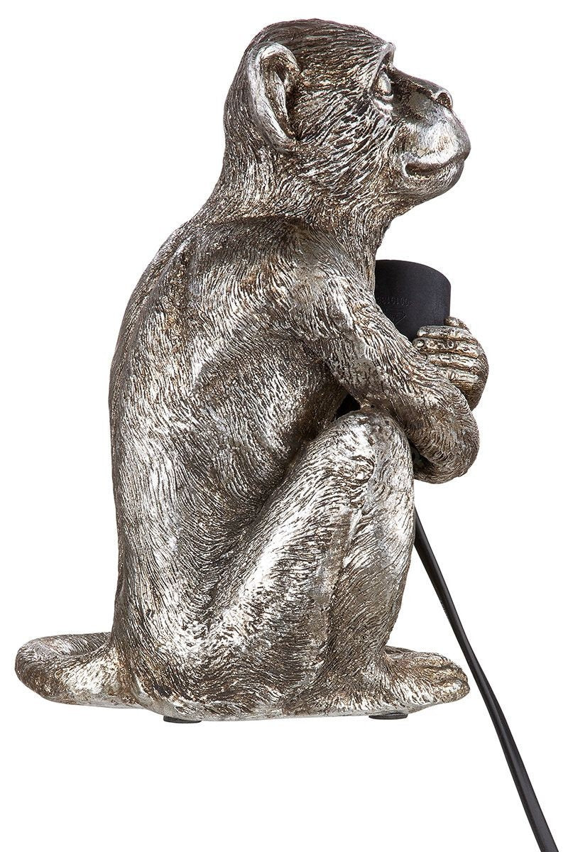Lampe AFFE MONKEY sitzend antik silberfarben Fassung Höhe 22cm