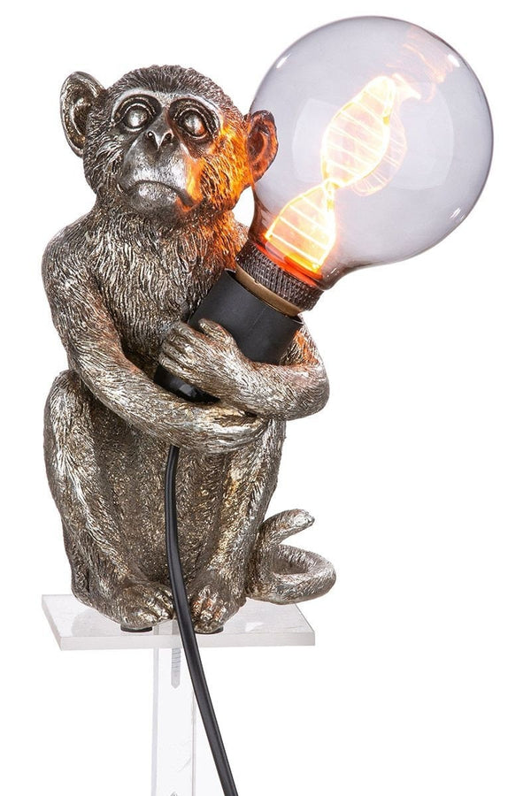 Lampe AFFE MONKEY sitzend antik silberfarben Fassung Höhe 22cm